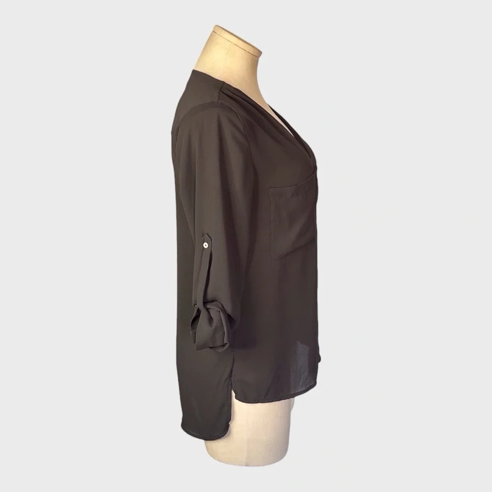 H&M V Neck Button Front Long‎ Sleeve Blouse_6
